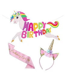 Party Propz Unicorn Theme Birthday Decoration Set for Girls Multicolour - Pack of 3
