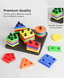Zivilion Shape Stacker Square Smart Activity Fun and Learning Geometrics Shape Sets & Stacking Toys Sorter blocks for baby and kids Block Game 25 Pieces- Multicolor