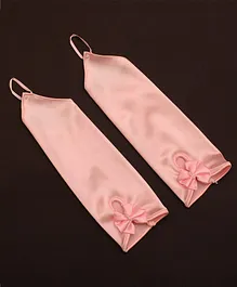Tipy Tipy Tap Pearl Embellished Bow Detailed No Finger Long Hand Gloves - Pink
