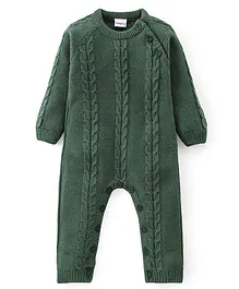 Babyhug Full Sleeves Winter Wear Romper With Cable Knit Design - Olive Green