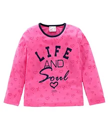 Eimoie Full Sleeves Life And Soul With Hearts Printed Tee - Light Pink
