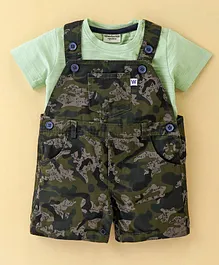Wonderchild Half Sleeves Solid Tee With Seamless Camouflage Printed Dungaree - Green