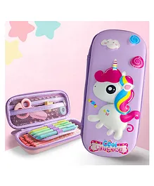 SVE 3D Cool Unicorn Embossed Pencil Case with Compartments - Multicolor