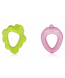 BeeBaby Fruit Strawberry & Grapes Teethers BPA Free. Cooling Water Filled Baby Teether with Carry Case for Babies Soothes Infants Gums Pack of 2 & Pink & Green
