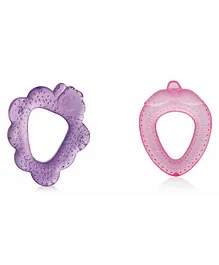 BeeBaby Fruit Strawberry & Grapes Teethers BPA Free. Cooling Water Filled Baby Teether with Carry Case for Babies Soothes Infants Gums Pack of 2 - Pink & Violet
