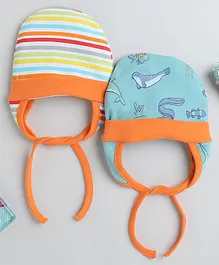 BUMZEE Pack Of 2 Striped & Fish Printed Ear Flap Cap  - Green & Multi Colour