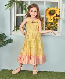 Lil Peacock Sleeveless Motif Printed & Sequin Lace Embellished Tiered Dress - Yellow
