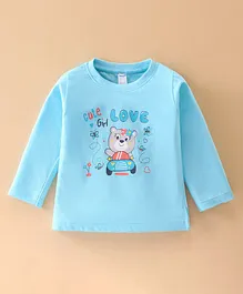 Tango Cotton Jersey Full Sleeves Top with Teddy Print - Blue