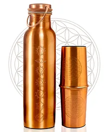 Sarveda 7 Chakra Plain Copper Water Bottle with 2 Glasses Set- 1 litre
