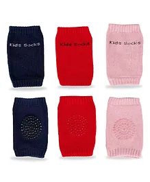 Chinmay Kids Anti-Slip Padded Stretchable Elastic Cotton Soft Comfortable Baby Knee Pads Pack of 3 - Multicolour
