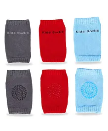 Chinmay Kids Anti-Slip Padded Stretchable Elastic Cotton Soft Comfortable Baby Knee Pads Pack of 3 - Multicolour