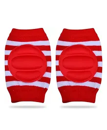 Chinmay Kids Crawling Anti-Slip Padded Stretchable Elastic Cotton Soft Breathable Comfortable Knee & Elbow Cap with Lining Pattern - Red White