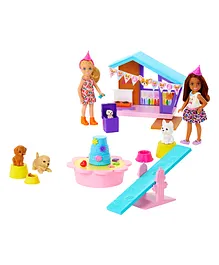 Barbie Chelsea Celebration Fun Dolls & Playset with 2 Small Dolls Doghouse Puppies & Accessories Multicolor - Length 30 cm