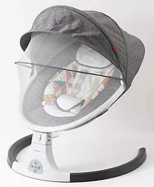 Babyhug Electric Rocker with Mosquito Net Baby Swing Cradle & 5 Modes of Speed Safety Belt Soothing Vibrations & Music- Grey
