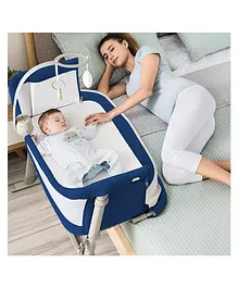Baybee Cradella Cradle for Baby Cot, Bedside Crib with Adjustable Height & Wheels Baby Cradle &  Mosquito Net - Navy Blue