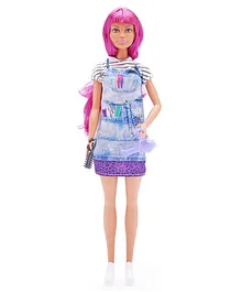 Barbie Salon Stylist Fashion Doll with Purple Hair Tie-Dye Smock & Striped Tee Blow Dryer & Comb Accessories - Height 28 cm