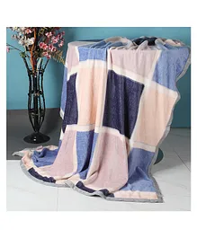Kidlingss Color Block Design Single Bed Fleece Blanket - Peach & Blue