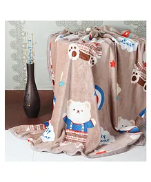 Kidlingss Lovely Bear Printed Single Bed Fleece Blanket - Brown