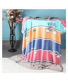 Kidlingss Rainbow & Cloud Printed Single Bed Fleece Blanket - Multi Color
