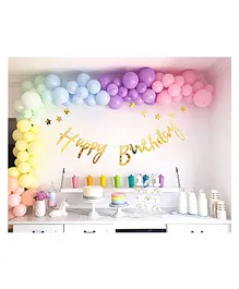Bubble Trouble  Rainbow Theme Balloon Happy Birthday Decoration Items Kit with Pastel Pink - Pack of 53
