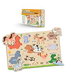 Little Berry Farm Animals Wooden Puzzle Tray Knob and Peg Puzzle Multicolour - 10 Pegs