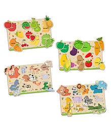 Little Berry My First Wooden Knob and Peg Puzzle Tray Set of 4 Multicolour - 40 Pegs
