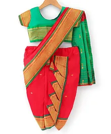 Bhartiya Paridhan Silk Mastani Saree with Half Sleeves Blouse - Red & Green