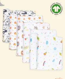 Kidbea Organic Cotton Muslin Swaddle T Kids Print  Pack of  5- Multicolor