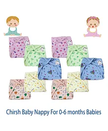 Chirsh Baby Nappy New Born Cloth Diapers Pack Of 10- Multicolour
