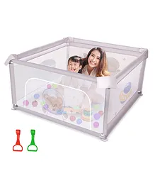 Baybee Playard Playpen Smart Folding & Portable Baby Activity with Safety Lock & Suction Cup Play Gate Fence for Toddlers - Grey