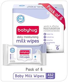 Babyhug Milk Daily Moisturising Baby Wet Wipes 98% Water Pack of 6   - 72 Pieces Each