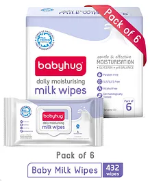 Babyhug Milk Daily Moisturising Baby Wet
                        Wipes 98% Water Pack of 6 - 72 Pieces Each