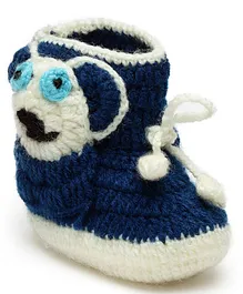 MayRa Knits Animal Face Detailed Hand Knitted Booties - Blue