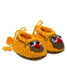 MayRa Knits Face Detailed  Hand Knitted Booties - Yellow
