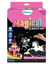 Skillmatics Magical Scratch Art Book for Kids Unicorns & Princesses Craft Kits DIY Activity & Stickers Gifts - Multicolor