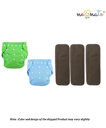 NeonateCare Pack of 2 Pocket Button Style Baby Reusable Cloth Diaper Adjustable With 3 Bamboo Charcoal Inserts Pad - Multicolour