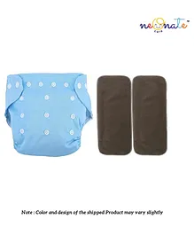 NeonateCare Pack of 1 Pocket Button Style Baby Reusable Cloth Diaper Adjustable With 2 Bamboo Charcoal Inserts Pad - Blue