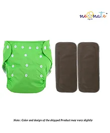 NeonateCare Pack of 1 Pocket Button Style Baby Reusable Cloth Diaper Adjustable With 2 Bamboo Charcoal Inserts Pad - Green