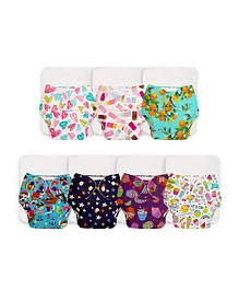Superbottoms 7 Diapers with 7 pads Side Leakage Proof Reusable Cloth Diaper with NEW Quick Dry UltraThin Pads Freesize - Multicolor