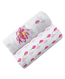 Malabar Baby Organic Swaddle Set Enchanted Garden Lotus Pack of 2 - Pink