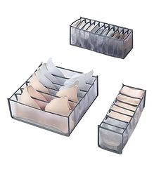 MOMISY Bra Underwear Socks Organizer Folding Closet Storage Boxes Clothes Separated Organizer 6/7/11 Compartments Grids Drawer Organizer Pack of 3 - Grey