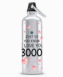 Macmerise Silver I Love you 3000 Sipper Water Bottle - 750 ml