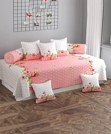 Filymore Dotted 8 Pieces Diwan Bedsheet with 1 Bedsheet and 2 Bolster Cover and 5 Cusion Covers -Pink