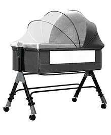 House of Quirk Baby Bassinet Bedside Sleeper Cradle Bedside Crib 3 in 1 Baby Bed Portable Bassinet for Newborn Infant Baby with Storage Basket Lockable Wheels Adjustable - Charcoal