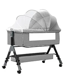 House of Quirk Baby Bassinet Bedside Sleeper Cradle Bedside Crib 3 in 1 Baby Bed Portable Bassinet for Newborn Infant Baby with Storage Basket Lockable Wheels Adjustable - Grey
