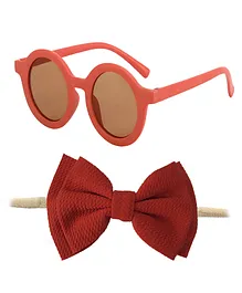 Bembika Sunglasses And Headband For Kids Baby Girls Stylish Eye wear With Matching Headband Combo -Flower Brick