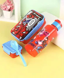 Marvel Spiderman Lock and Seal Combo of Lunch Box and Water Bottle, 650ml - Red & Blue (print may vary)