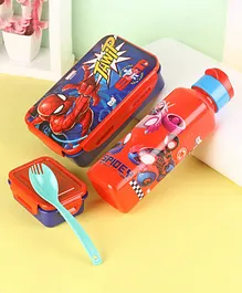 Marvel Spiderman Lock and Seal Combo of Lunch Box and Water Bottle - Red & Blue (Print May Vary)