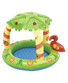 Bestway Kids Beautiful Garden Pool with Shade House Palm Tree Themed Baby Float with Sunshade Canopy Swimming Pool Inflatable Toys for Babies & Toddlers (Color May Vary)