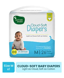 Mother Sparsh Baby Cloud Soft Single Use Pant Style Diaper M - 26 Pieces